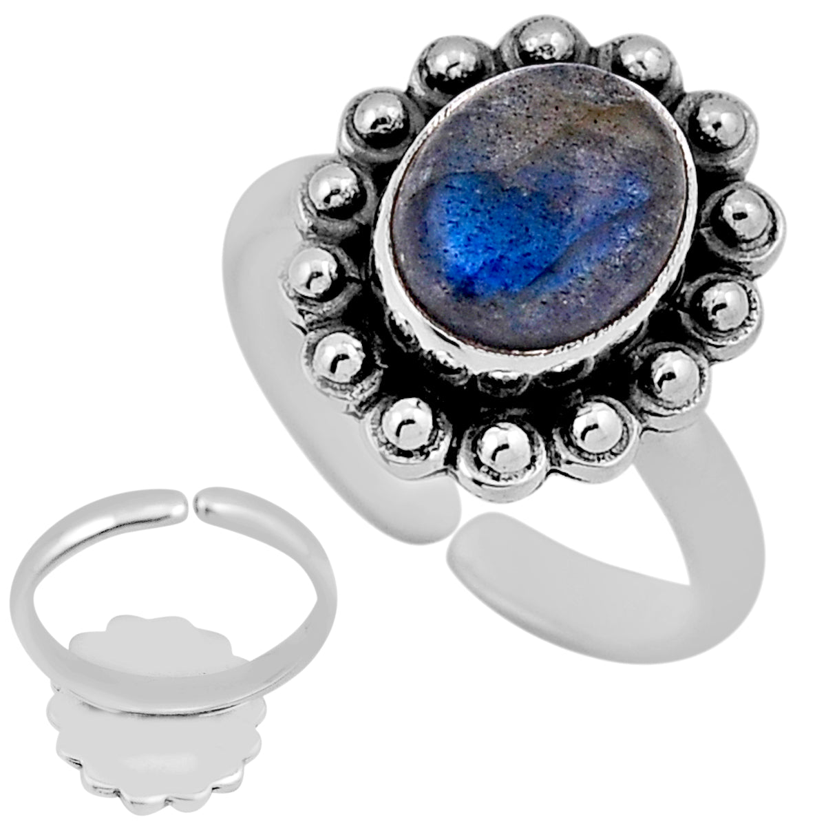 blue labradorite 925 silver adjustable ring size 7