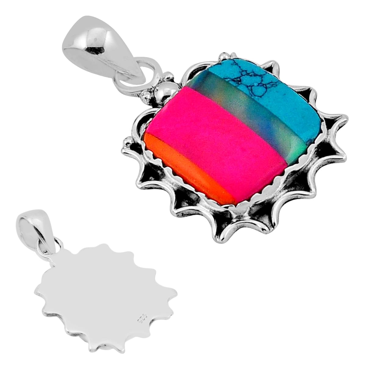 blue pink strip opal 925 sterling silver pendant