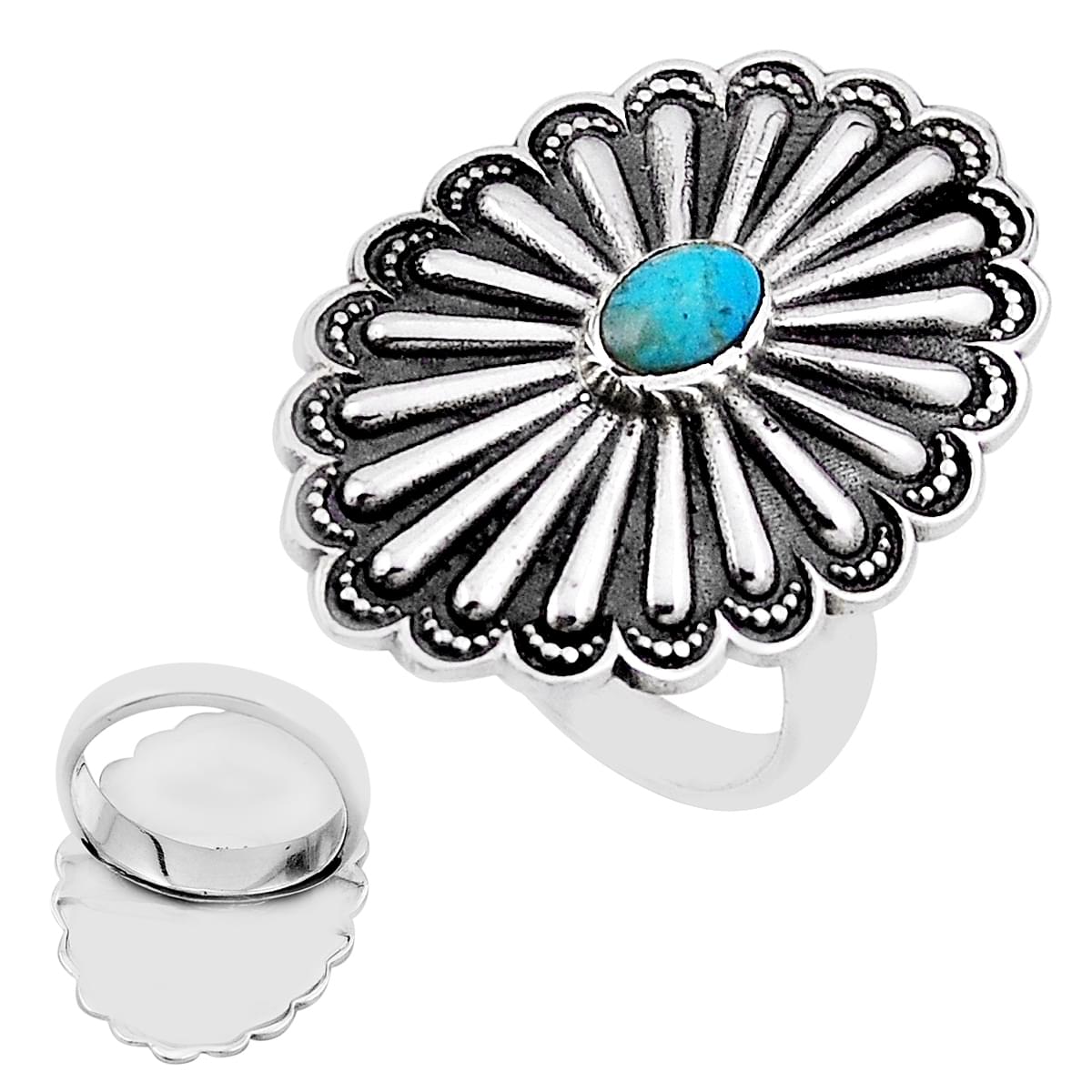 blue sleeping beauty turquoise silver concho ring size 8.5
