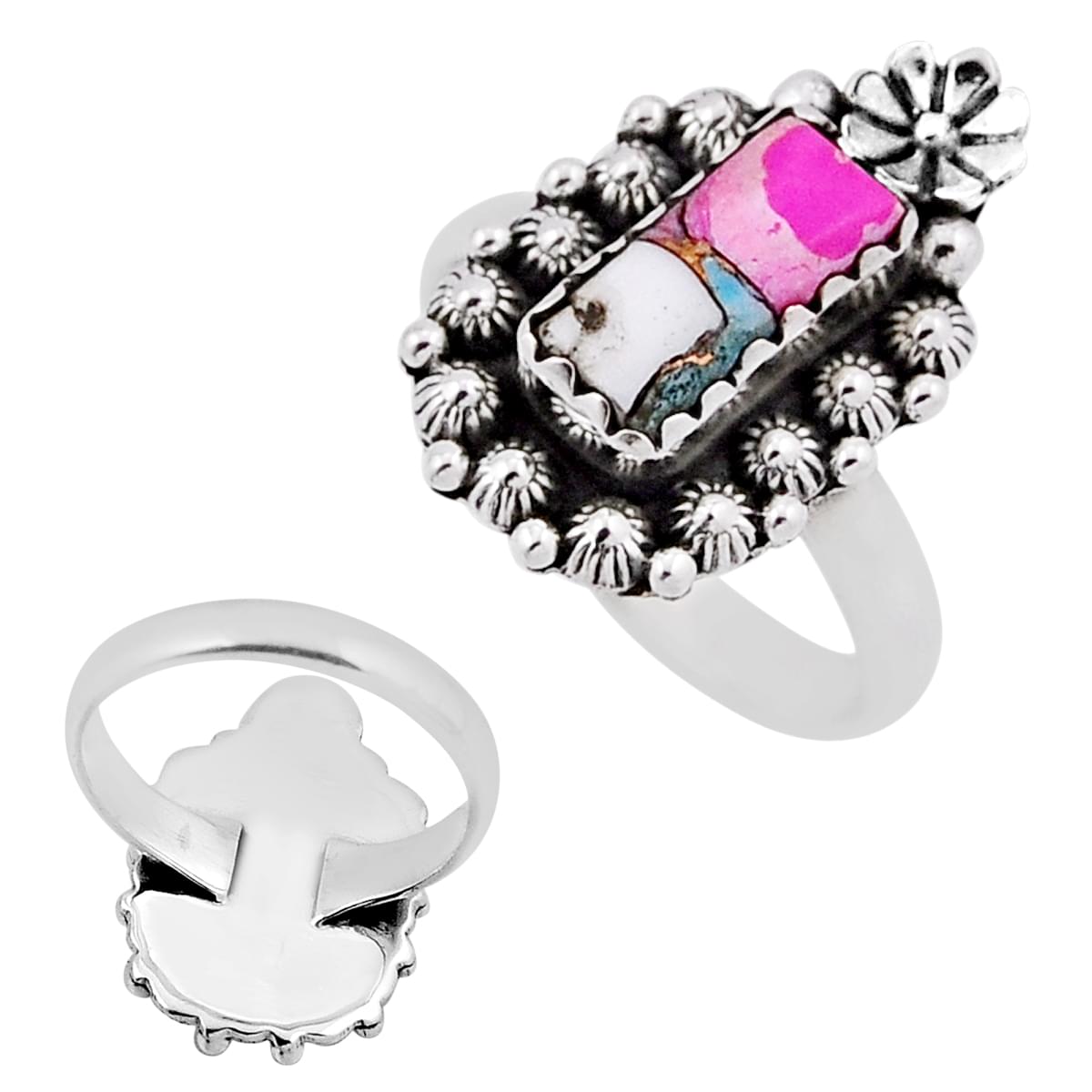 cotton candy turquoise baguette silver ring size 8