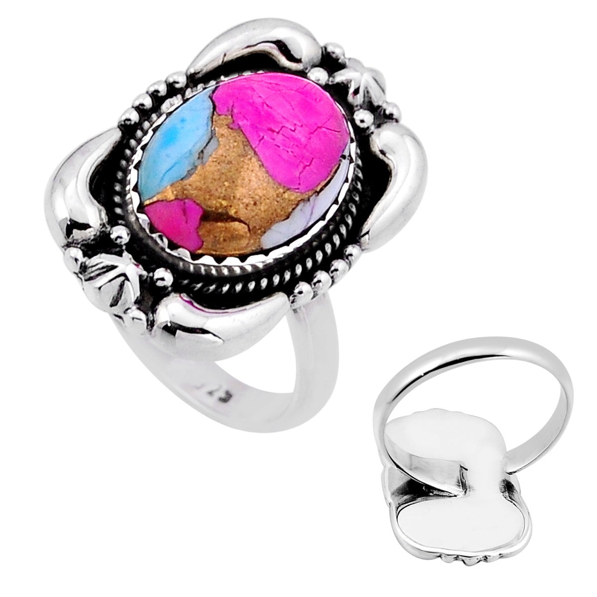 cotton candy turquoise silver adjustable ring