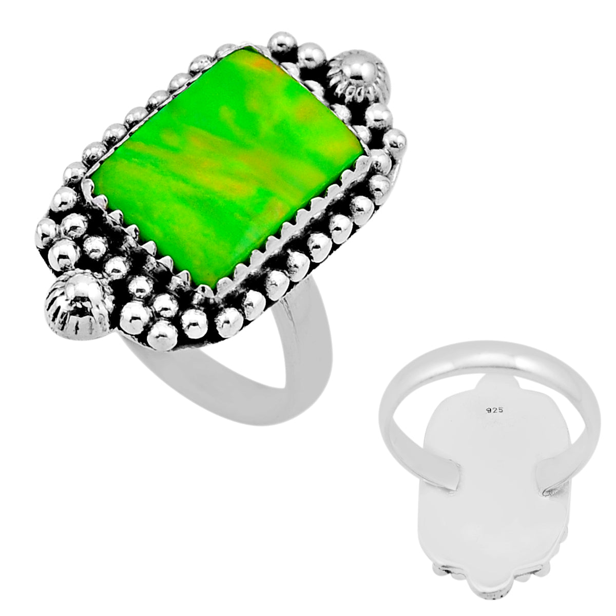 volcano aurora opal rectangle silver ring size 9