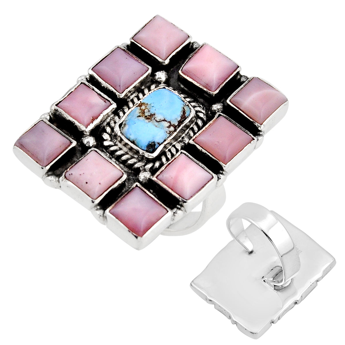 Golden Hills Turquoise Opal 925 Silver Adjustable Ring Size 10