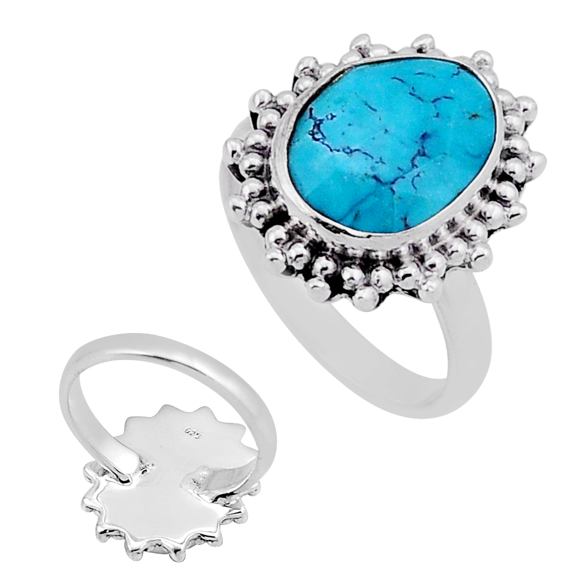 green Arizona MOJAVE turquoise 925 silver ring size 7