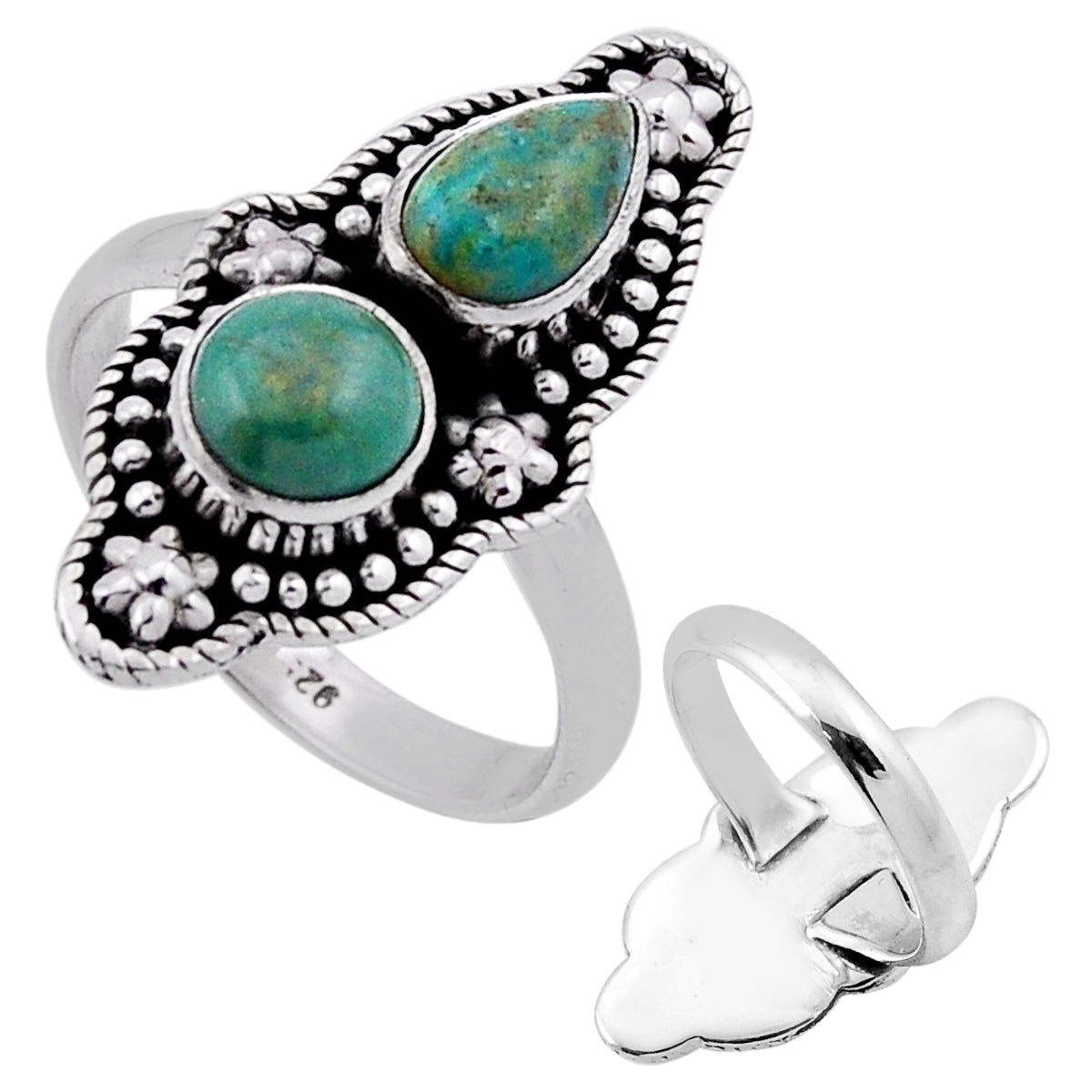 green Arizona turquoise 925 silver ring size 7