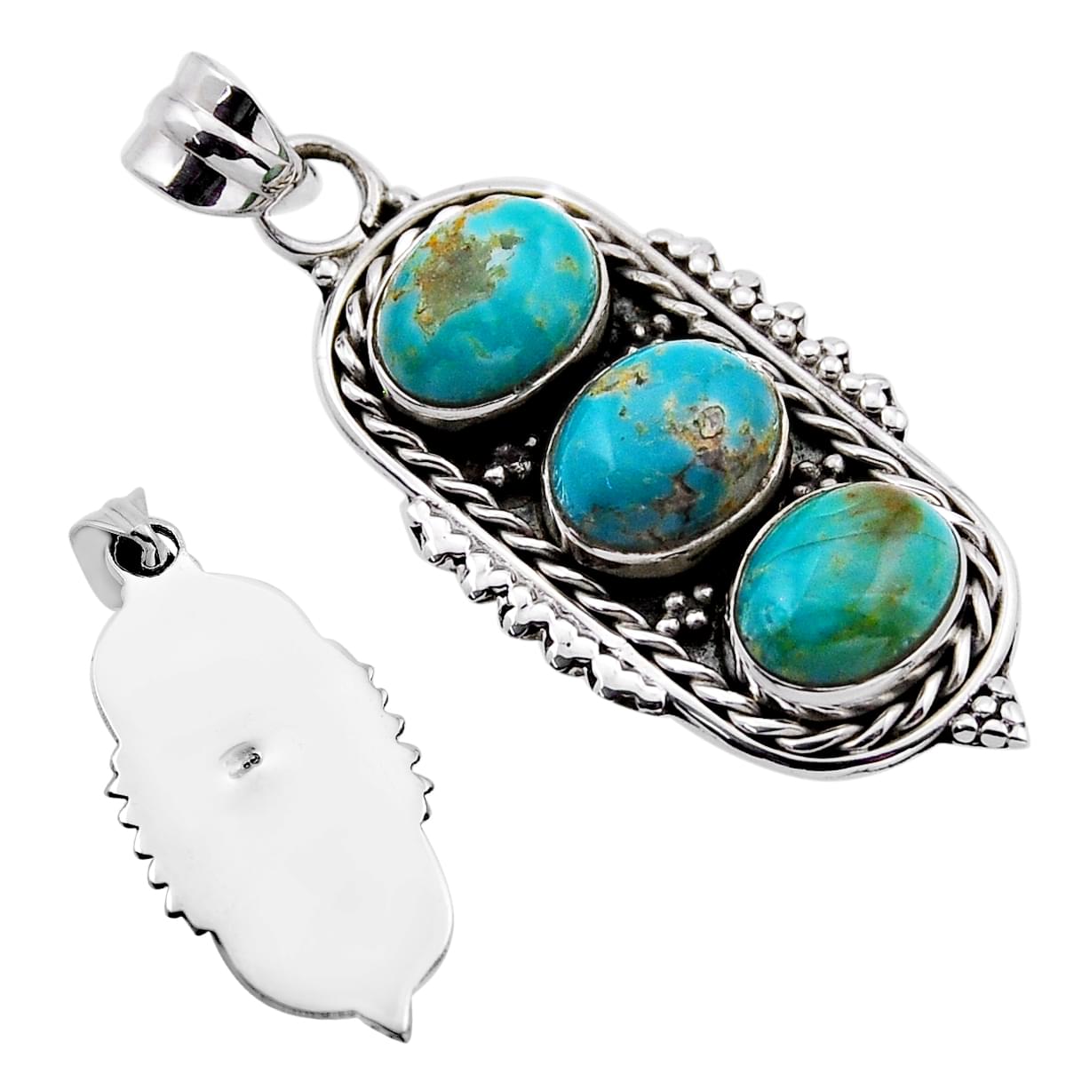 green arizona MoJave turquoise oval silver pendant
