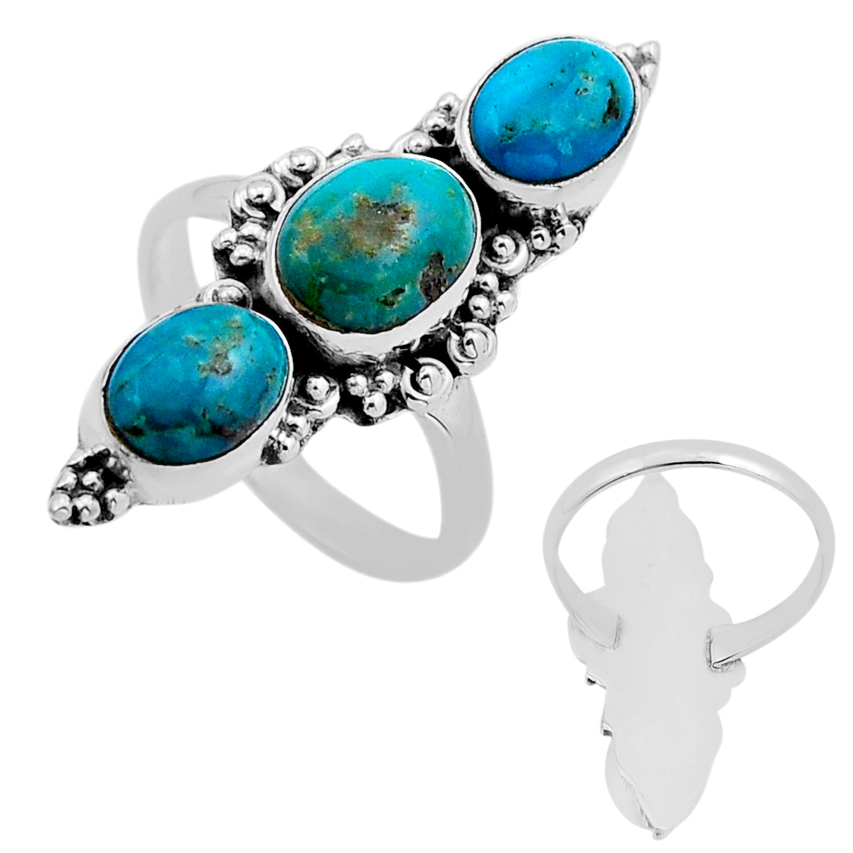 green Arizona turquoise silver ring size 7.5