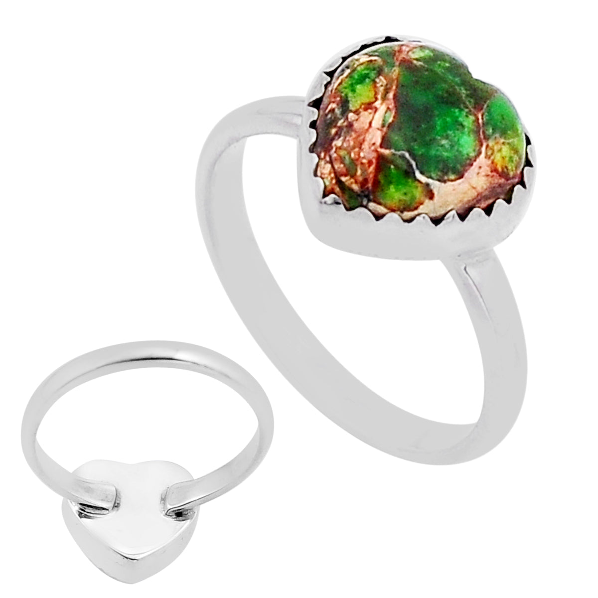 green copper turquoise heart 925 silver ring size 7