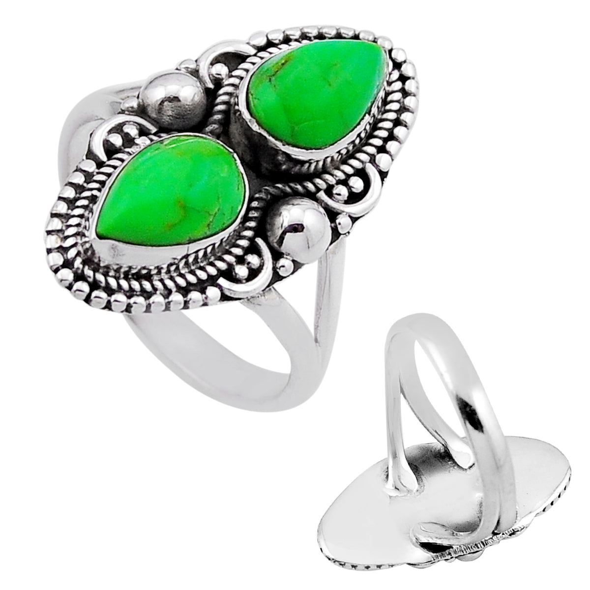 green copper turquoise pear 925 silver ring size 8