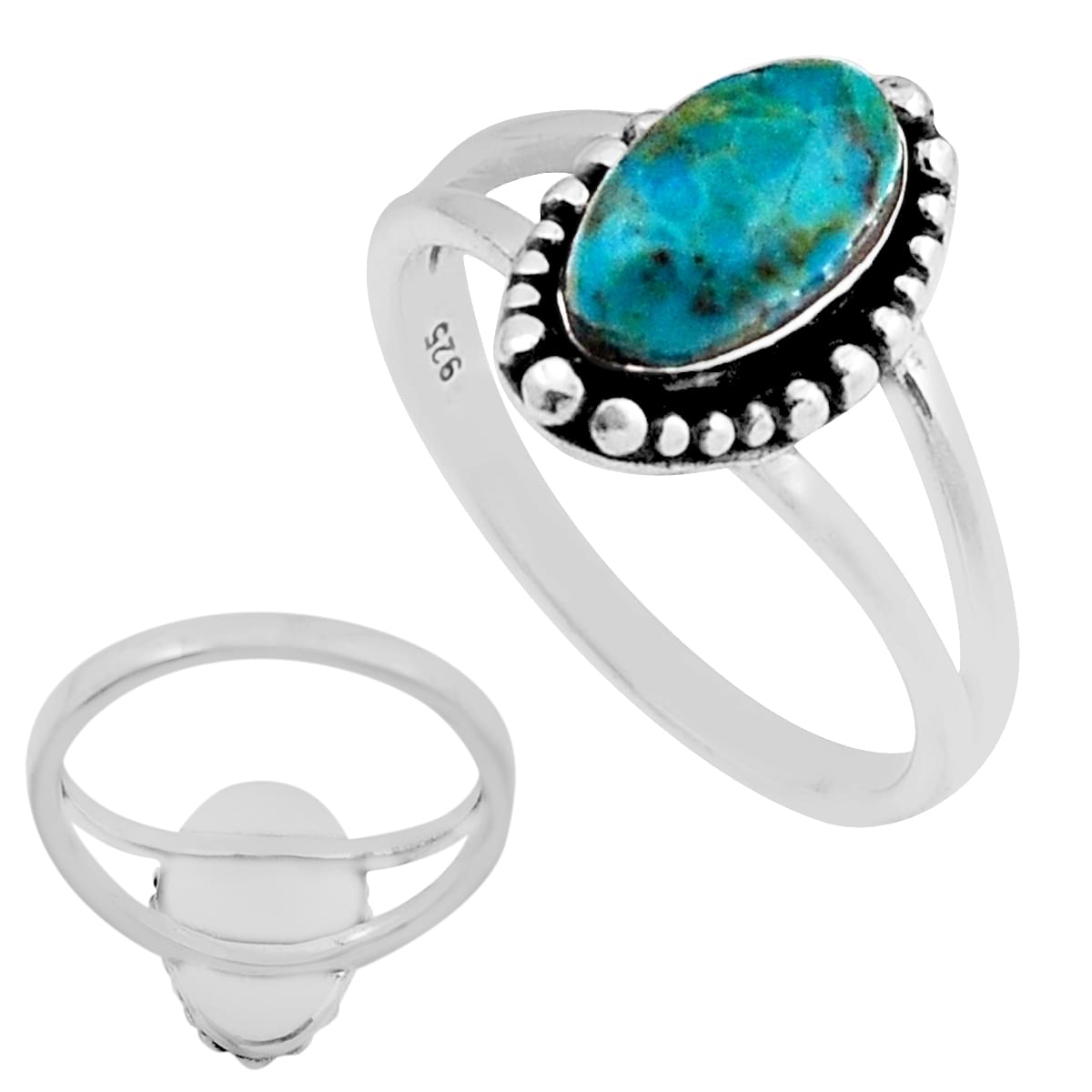 natural turquoise oval 925 silver ring