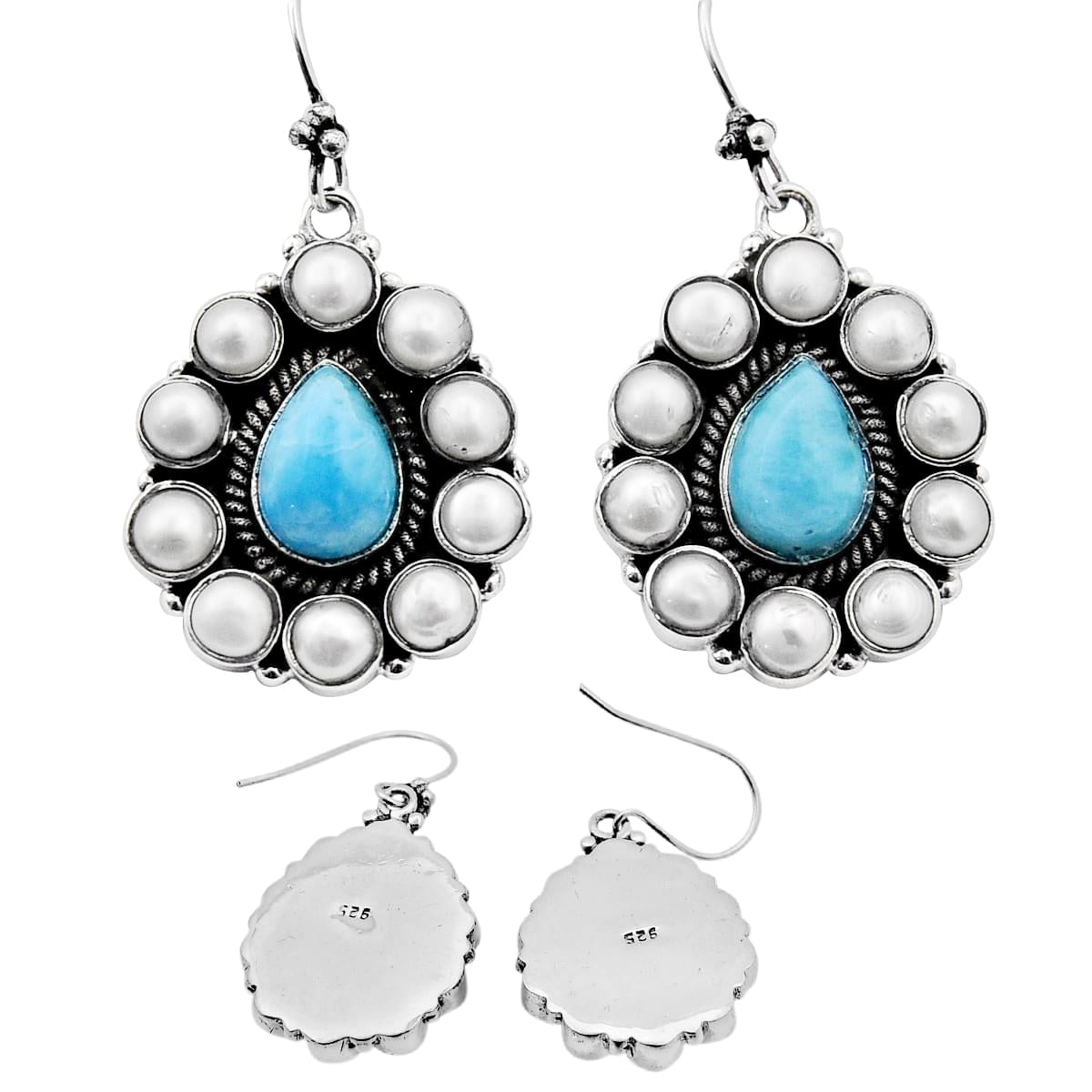 natural blue Larimar pearl 925 silver stud earrings