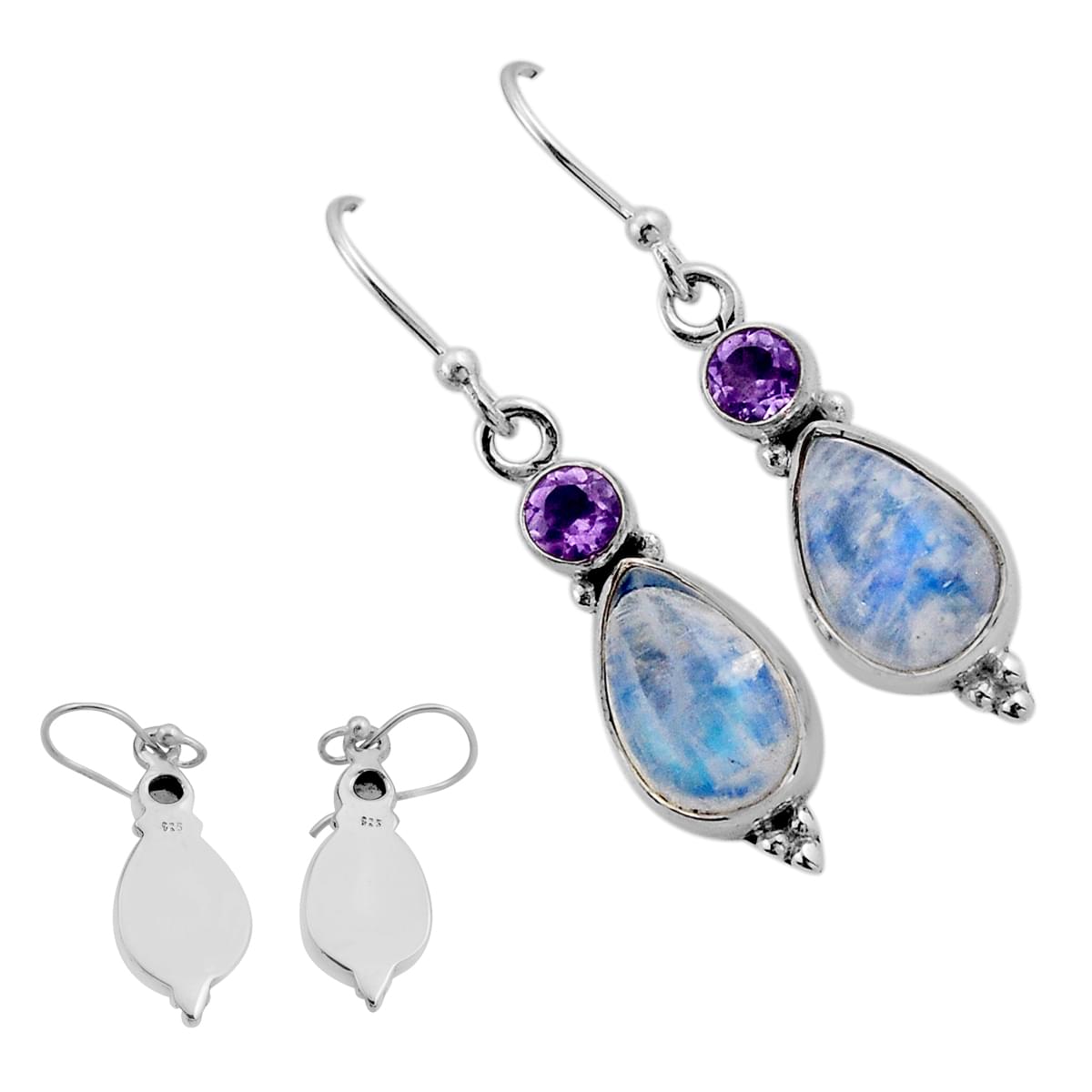 natural blue moonstone amethyst 925 silver earrings