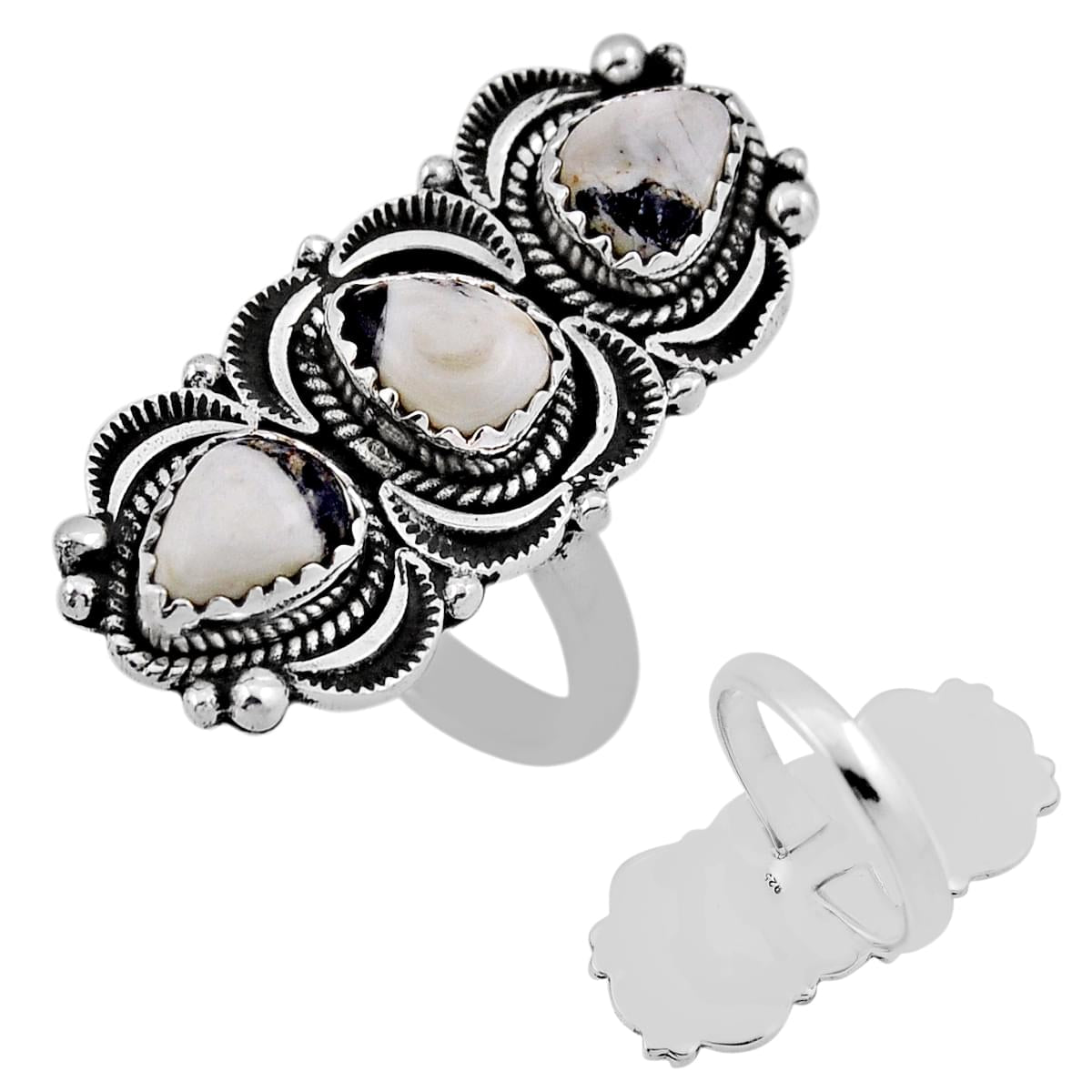 natural white buffalo turquoise silver ring size 6