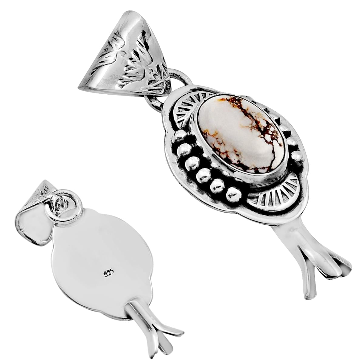 natural white wild horse magnesite 925 silver pendant
