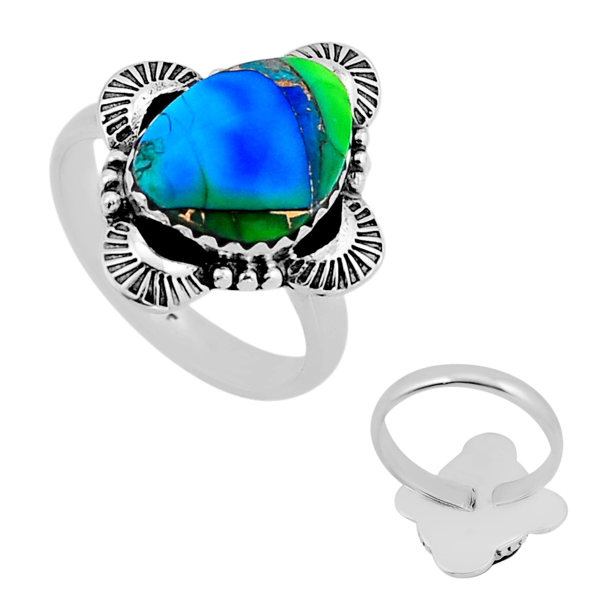 peacock dahlia silver adjustable ring