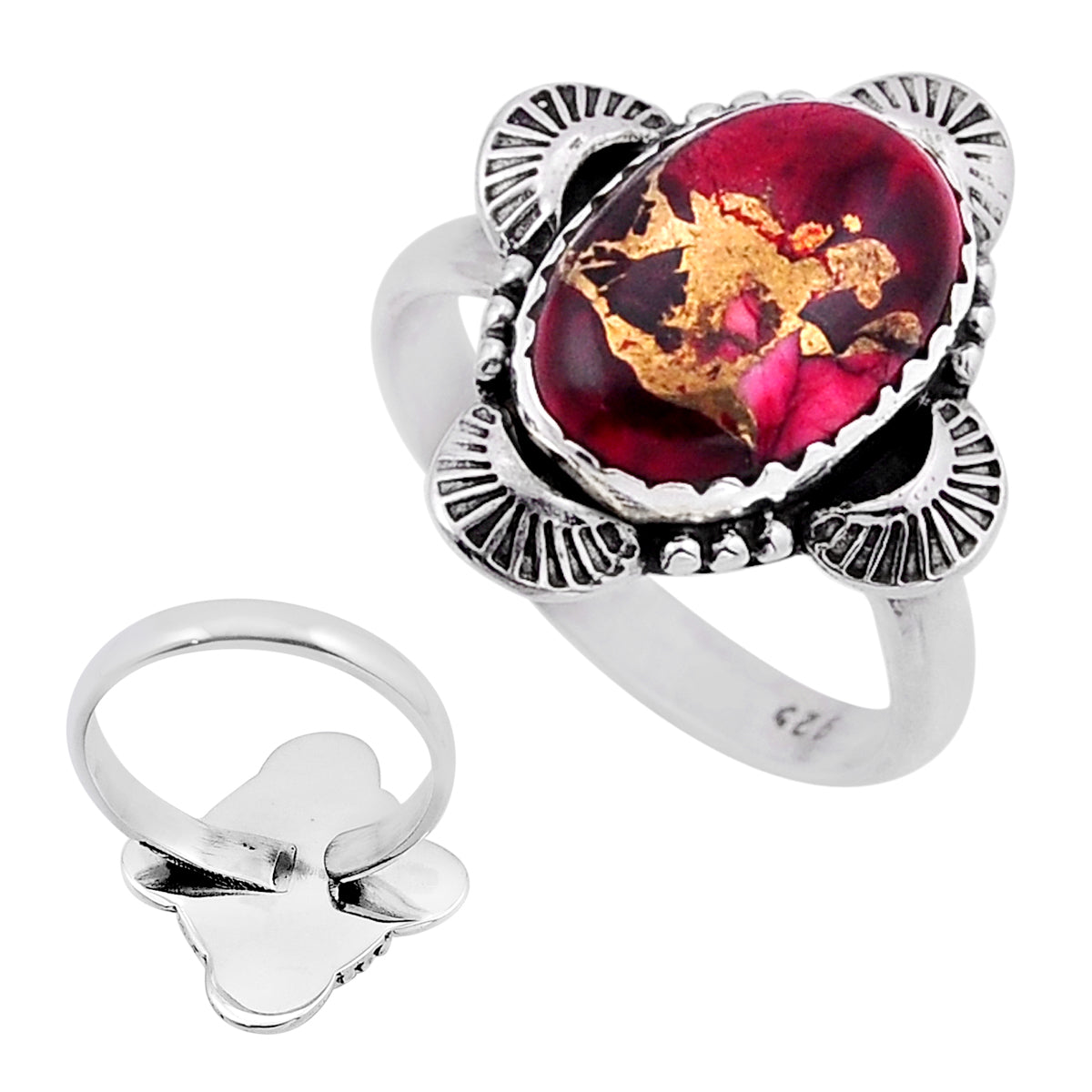 red rose dahlia 925 silver adjustable ring