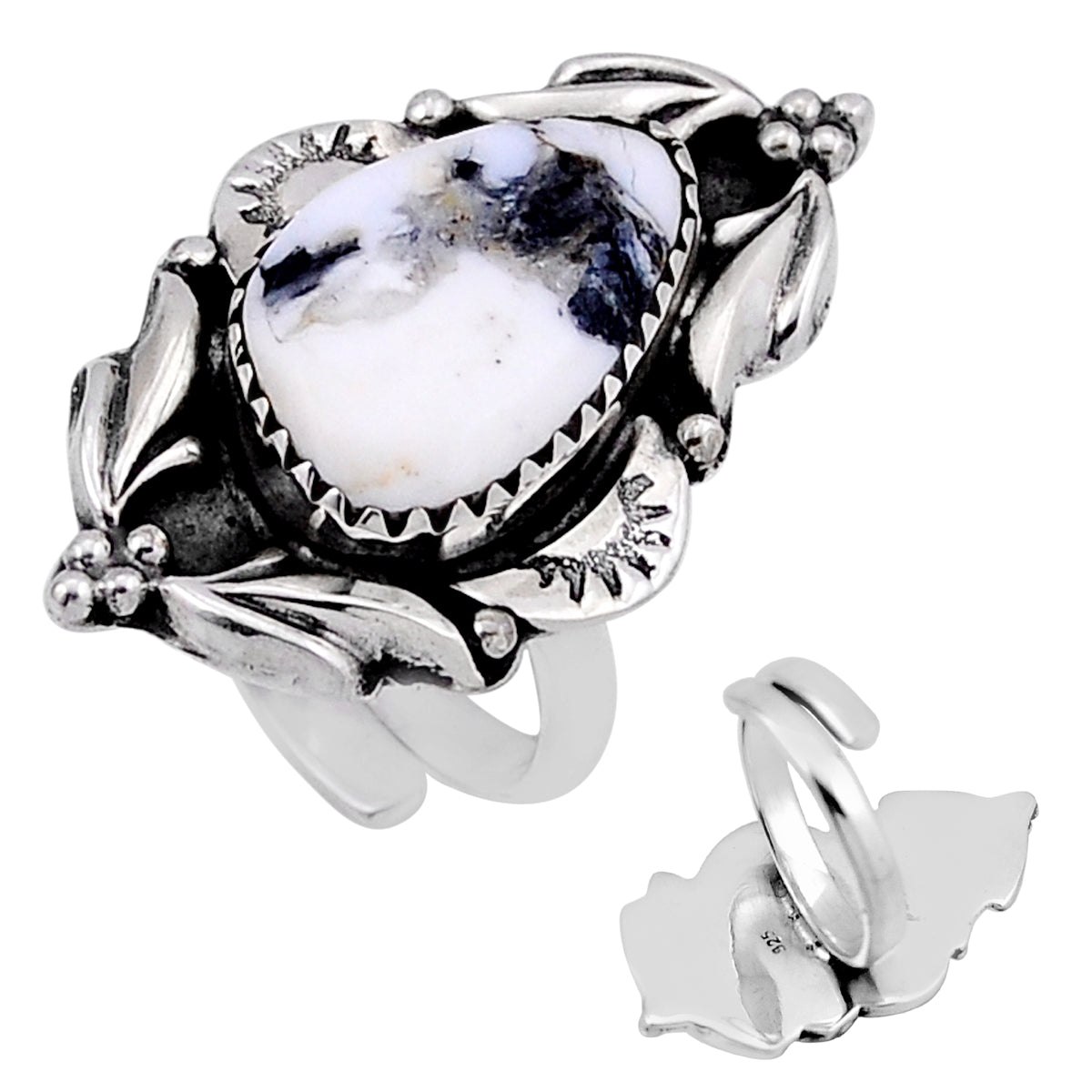 white buffalo 925 silver adjustable ring
