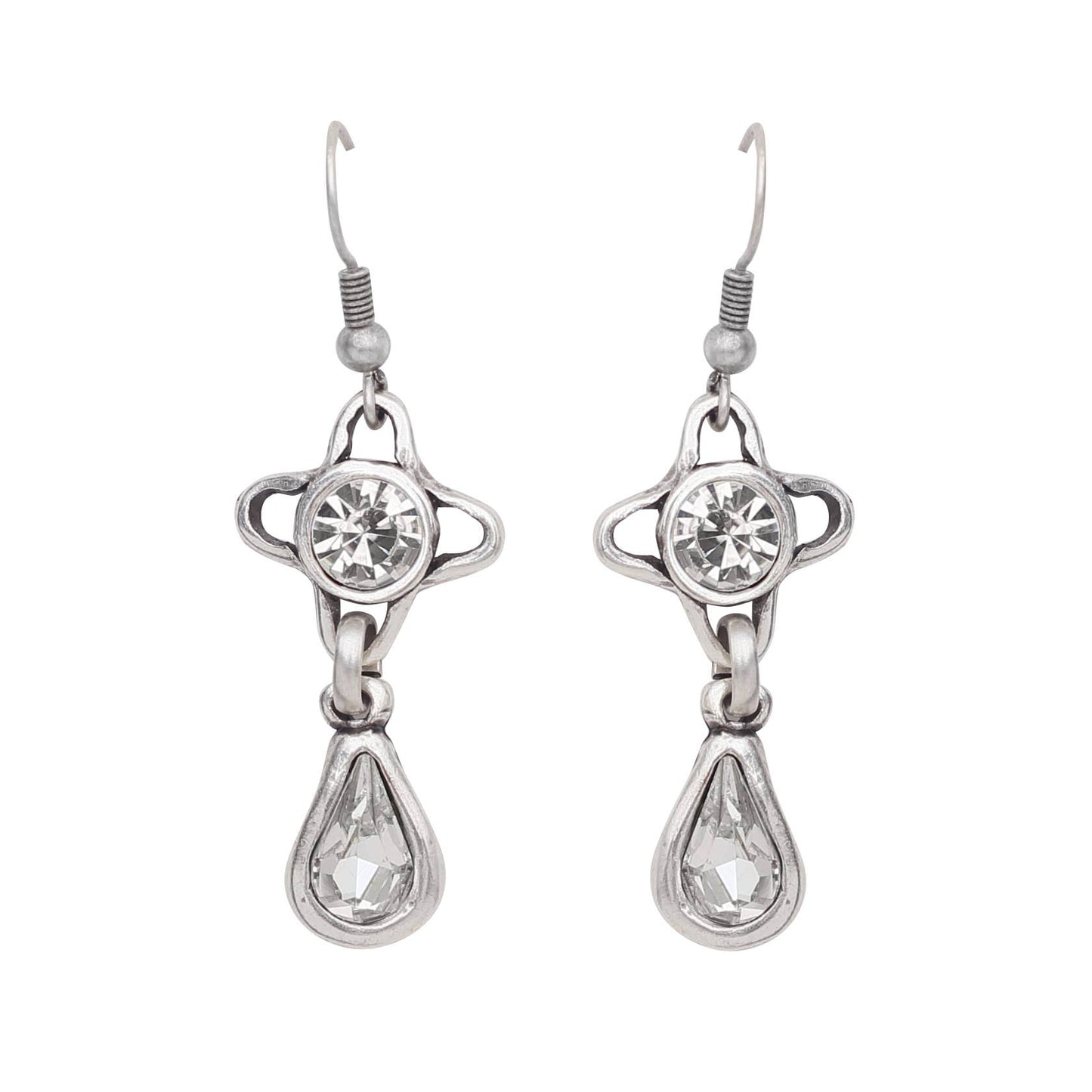 Handmade Clear Crystal Pewter Earrings - 1926