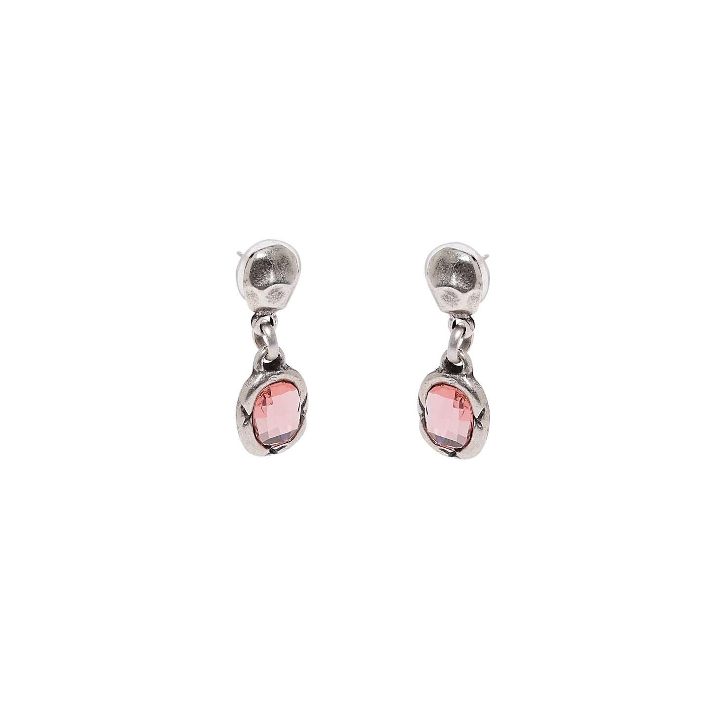 Handmade Pink Crystal Pewter Earrings - 1918
