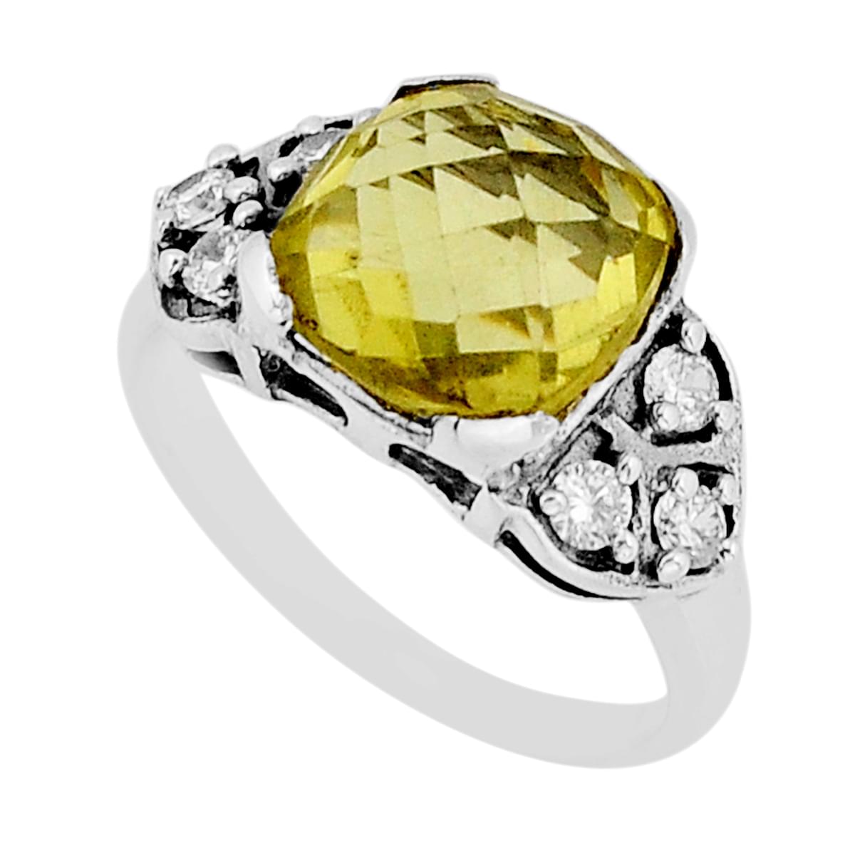 checker cut natural lemon topaz topaz 925 silver ring size 8