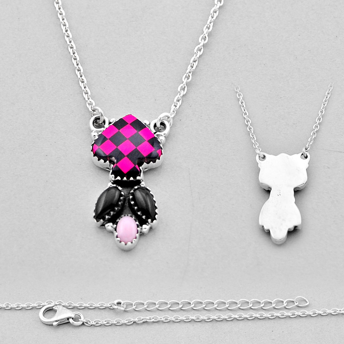 checker pink black stripe opal onyx opal 925 silver necklace