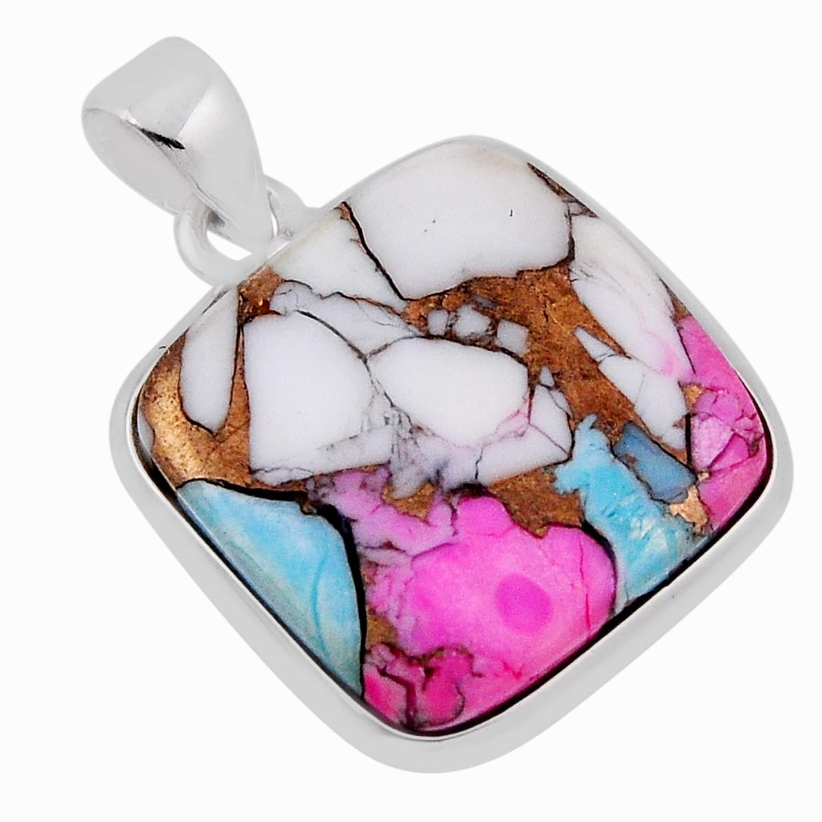 cotton candy turquoise cushion sterling silver pendant