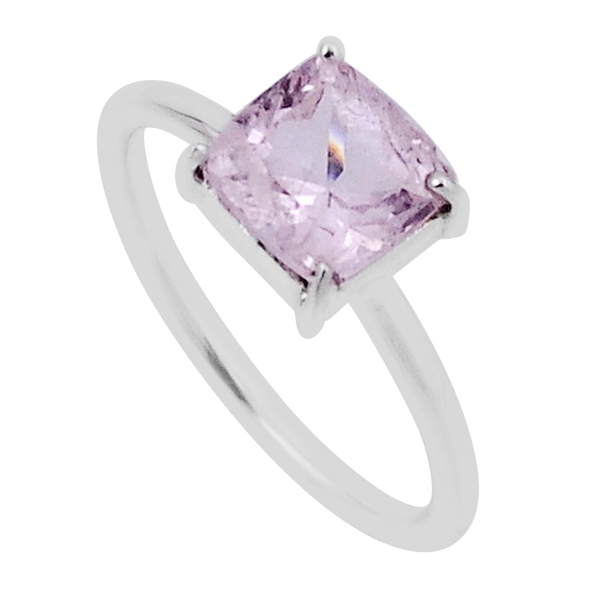 faceted natural pink morganite 925 sterling silver ring size 7