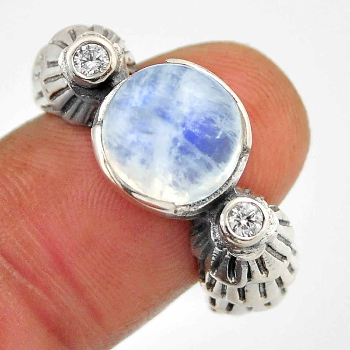 size 9 faceted natural rainbow moonstone topaz 925 silver ring