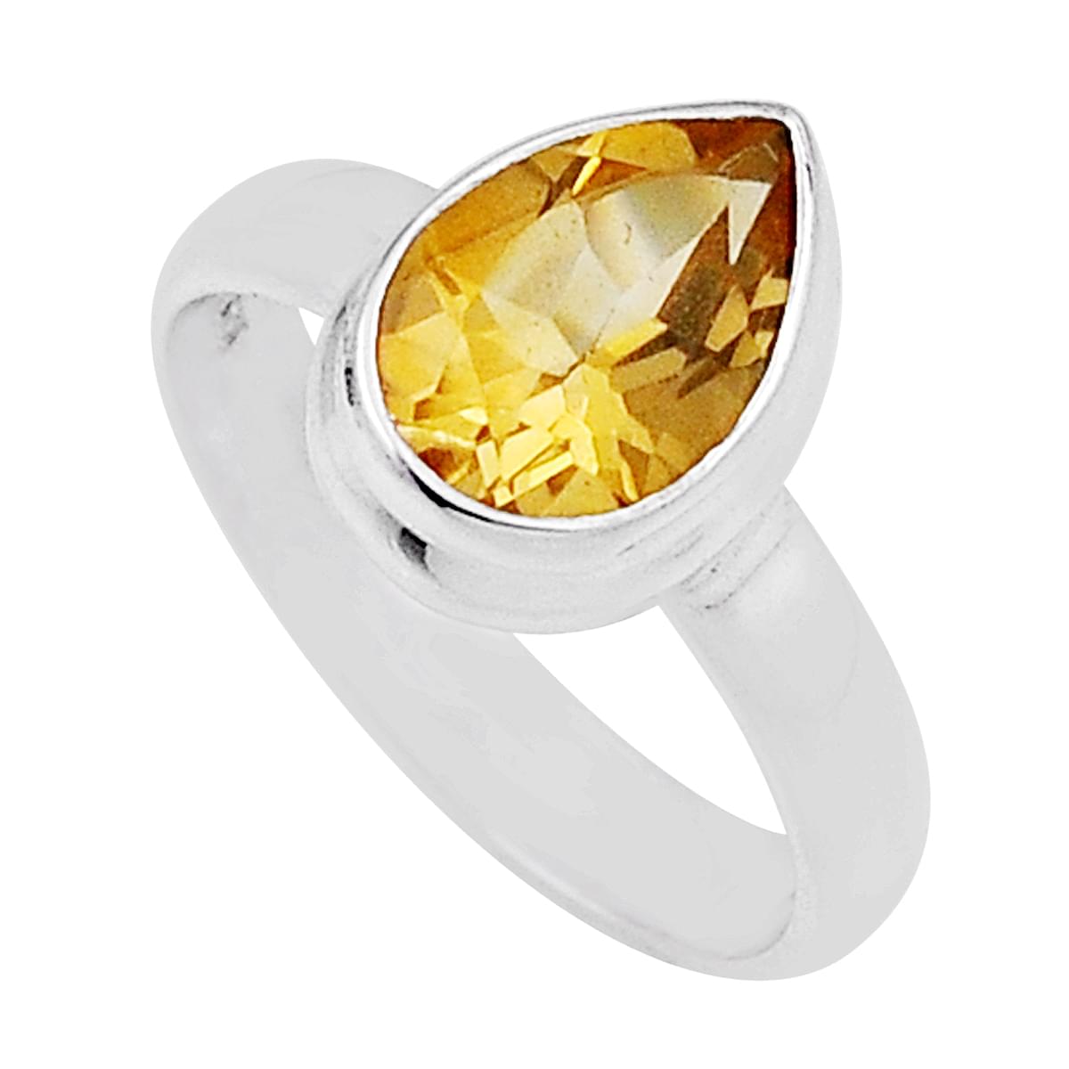 faceted natural yellow citrine pear sterling silver ring size 6