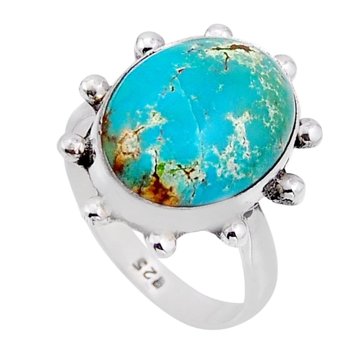 green Arizona Mojave turquoise 925 sterling silver ring size 7