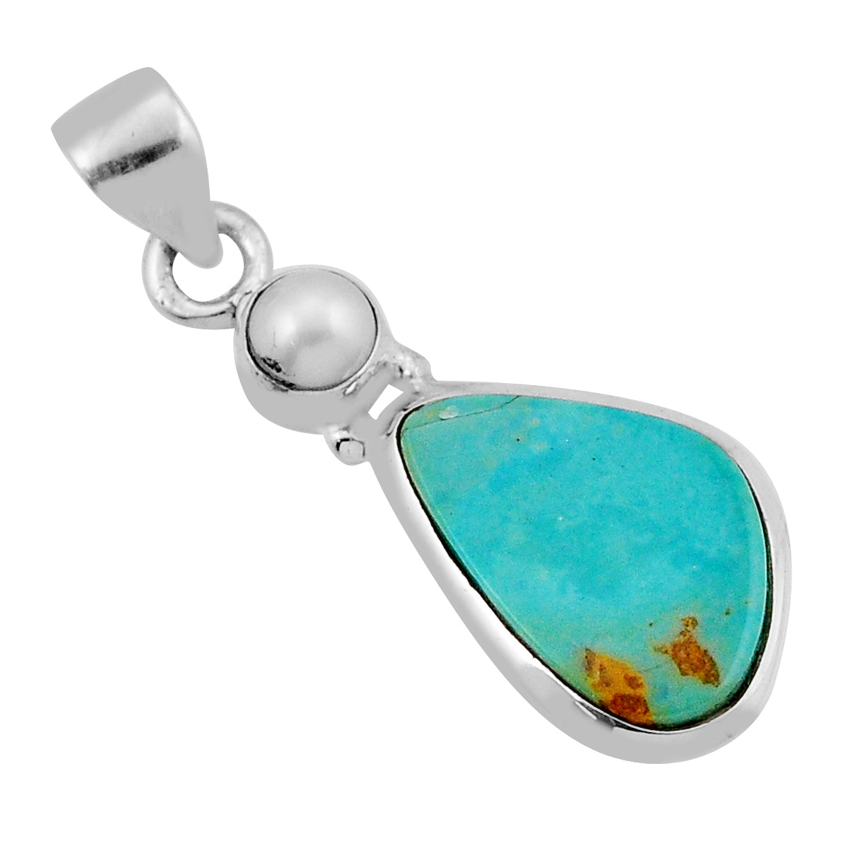 green Arizona MOJAVE turquoise pearl 925 sterling silver pendant