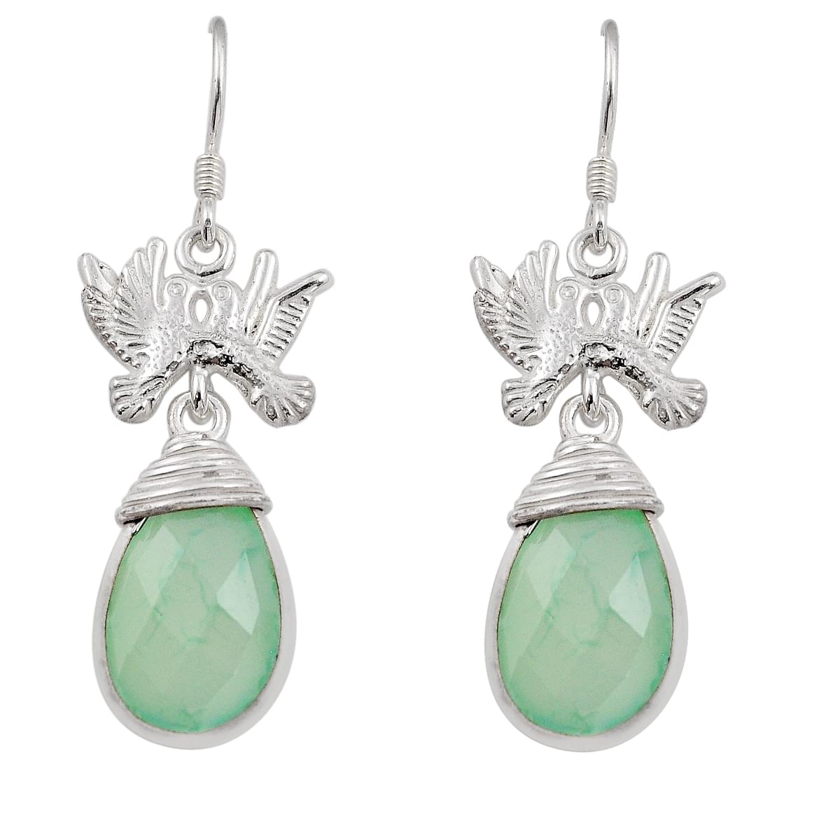 natural aqua chalcedony 925 sterling silver love birds earrings