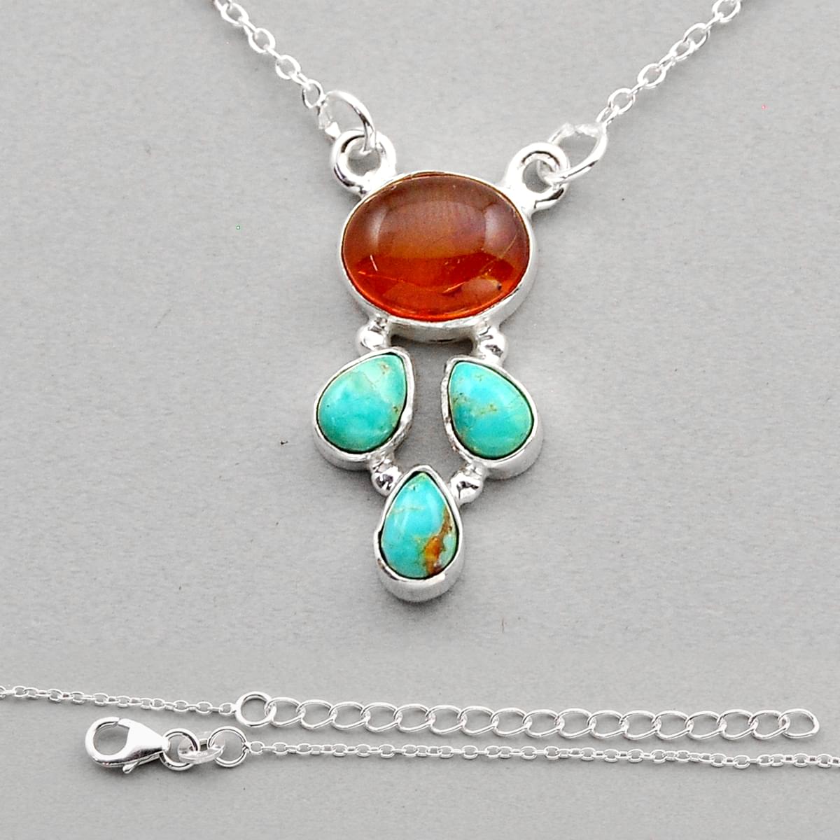 natural baltic amber & turquoise silver necklace