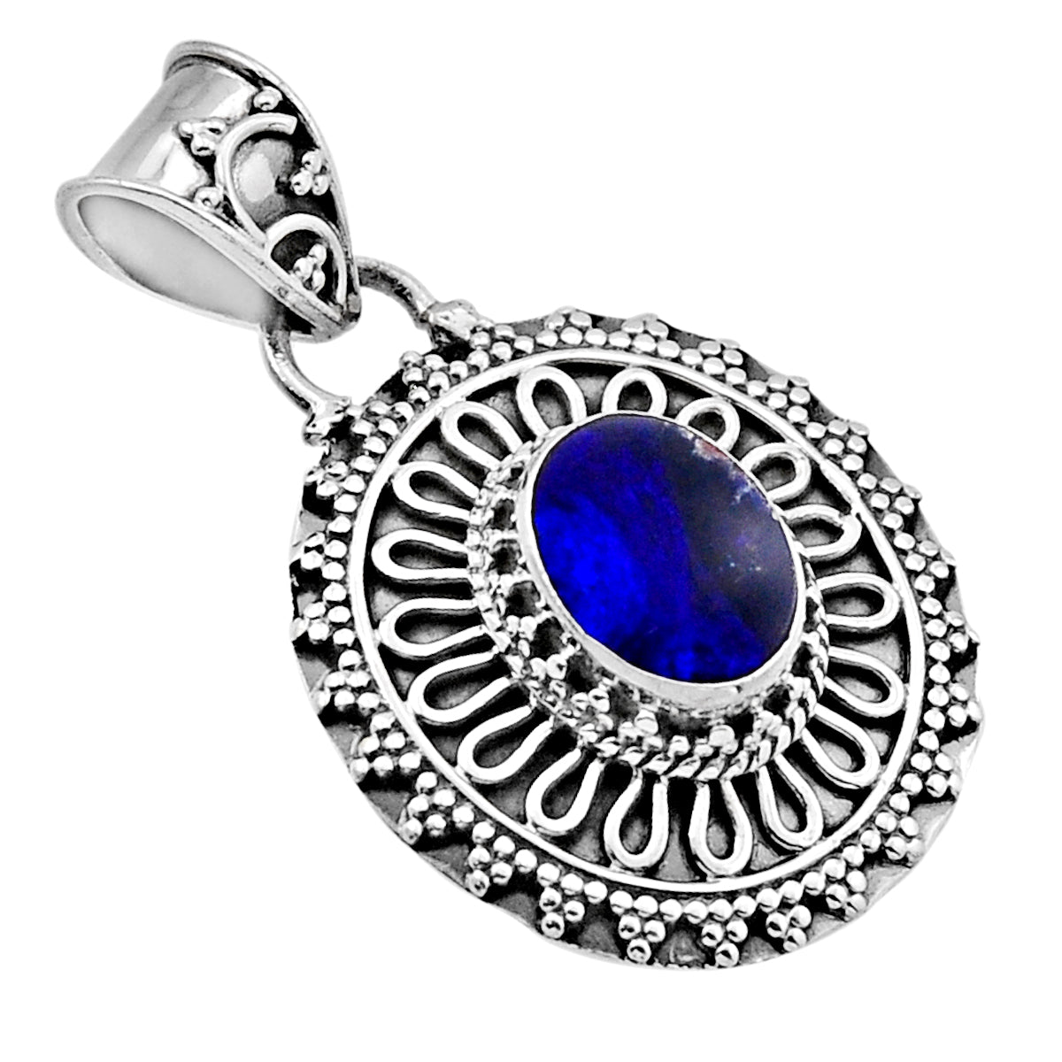 natural blue doublet opal australian oval sterling silver pendant
