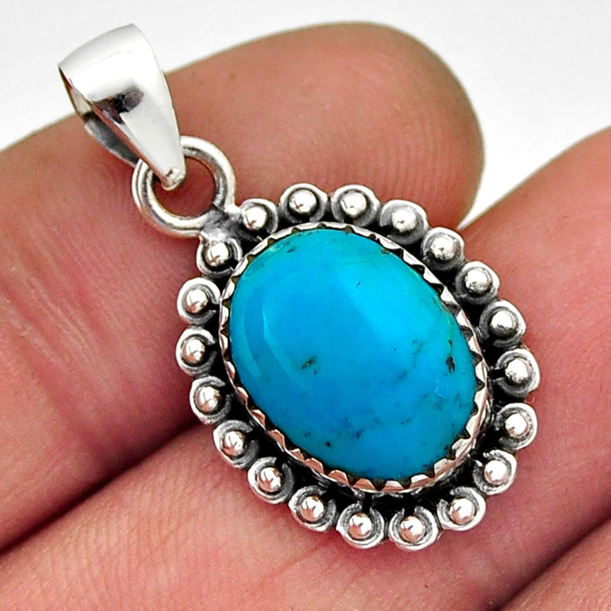 blue turquoise oval 925 sterling silver pendant
