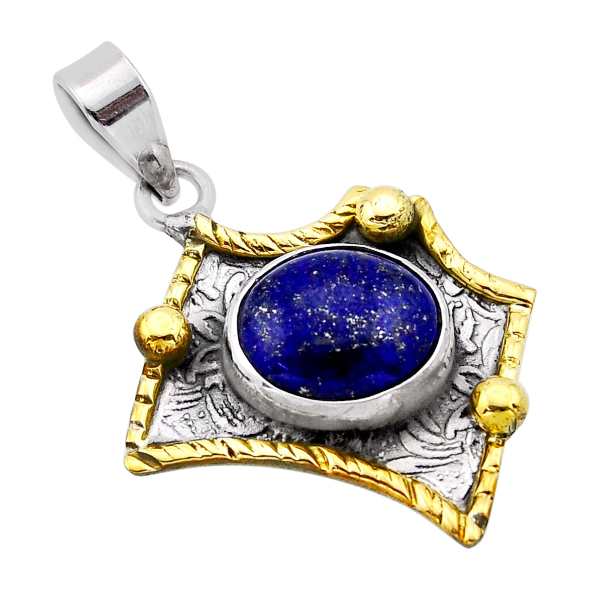 natural blue lapis lazuli round 925 sterling silver gold plated pendant