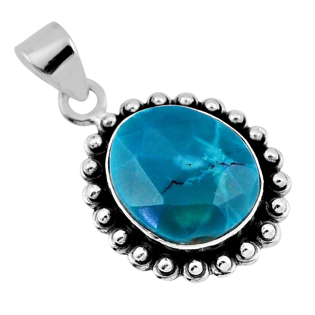 natural blue turquoise oval 925 sterling silver pendant