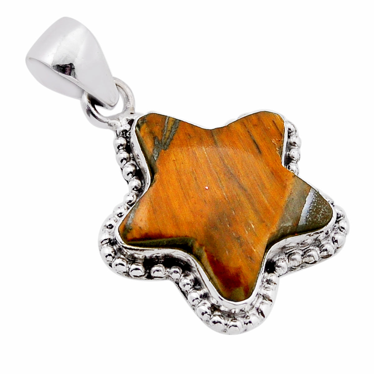 natural brown tiger's eye 925 silver star pendant jewelry