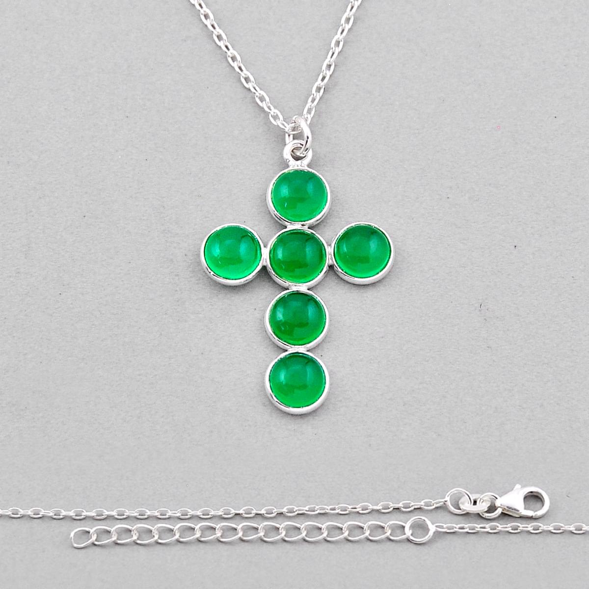 natural green chalcedony 925 sterling silver holy cross necklace