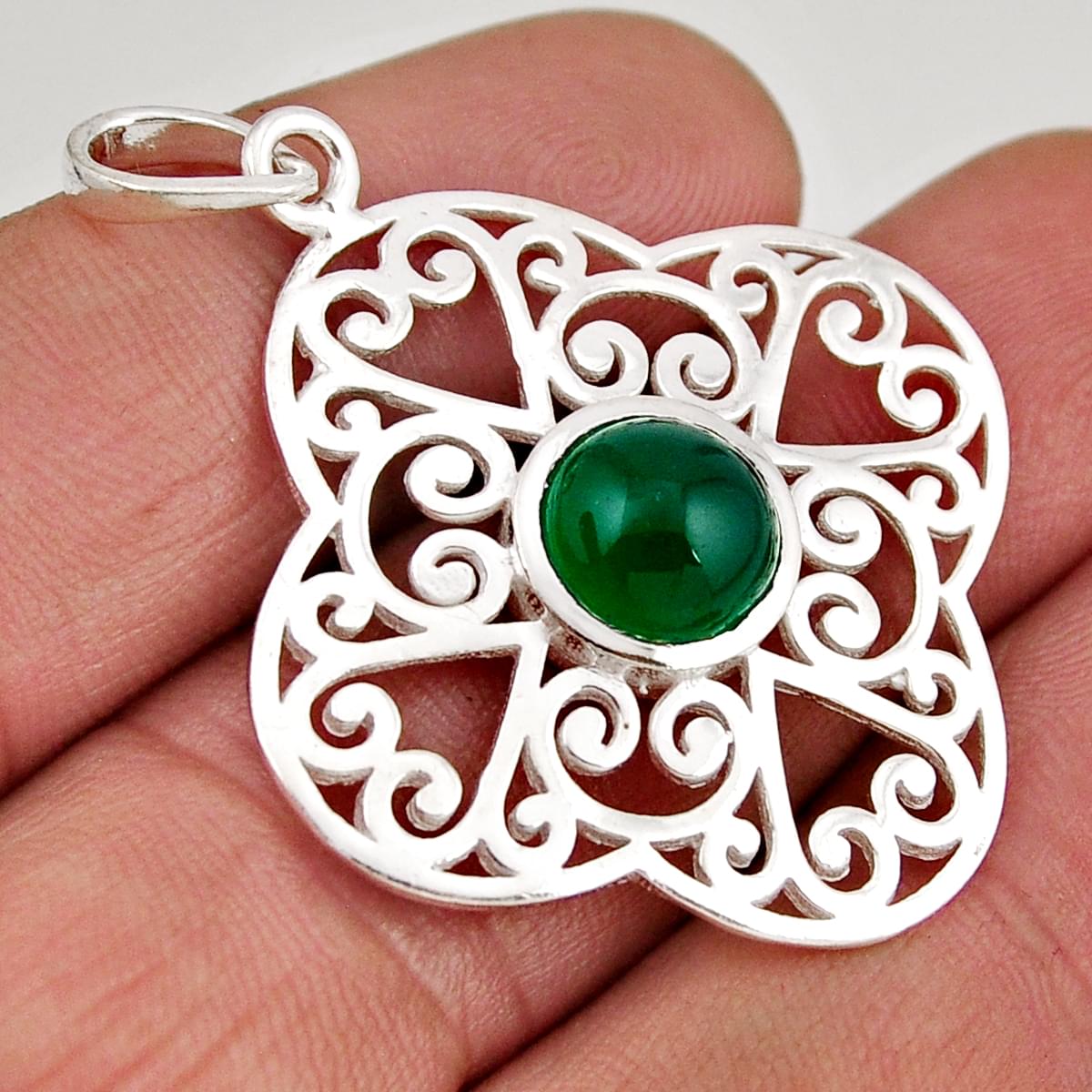 natural green chalcedony 925 sterling silver pendant