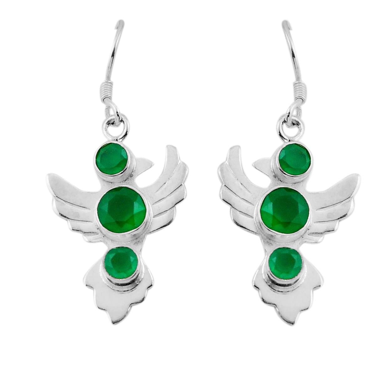 natural green chalcedony bird sterling silver dangle earrings