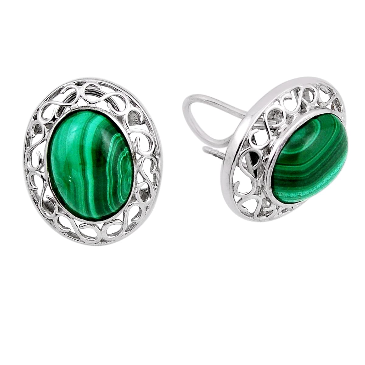 natural green malachite 925 silver stud earrings