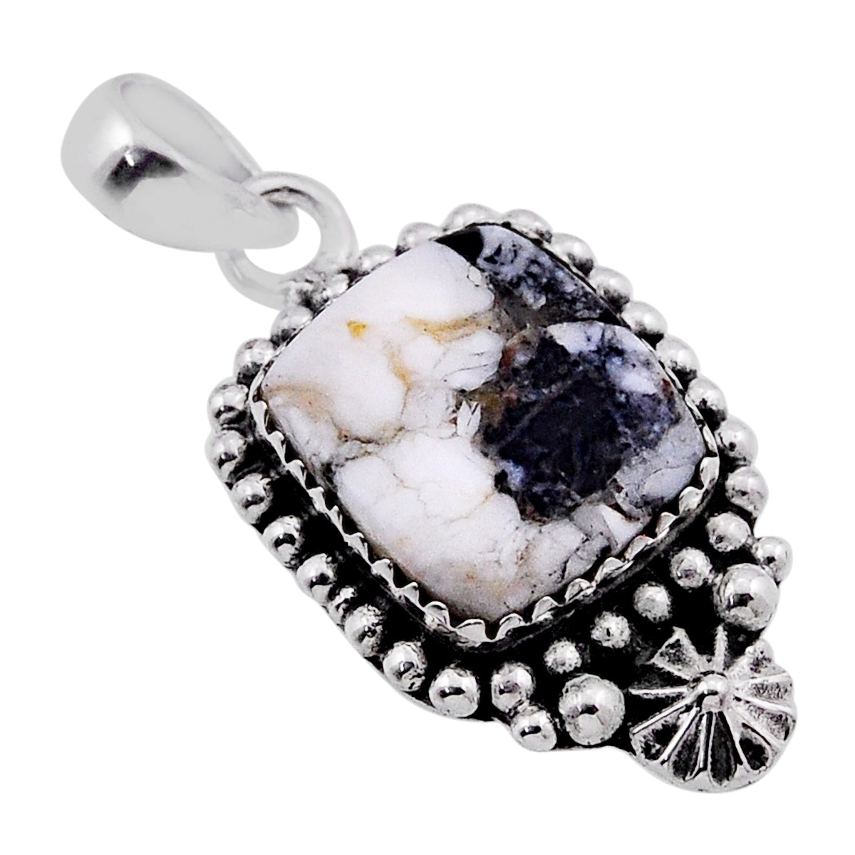 natural white buffalo turquoise octagon sterling silver pendant