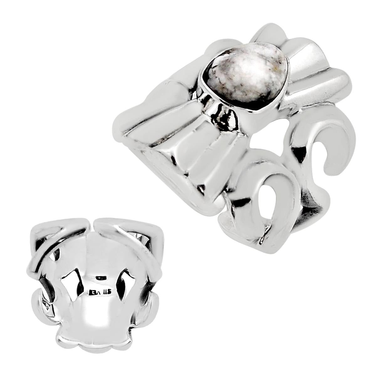 natural white buffalo silver adjustable ring size 7.5