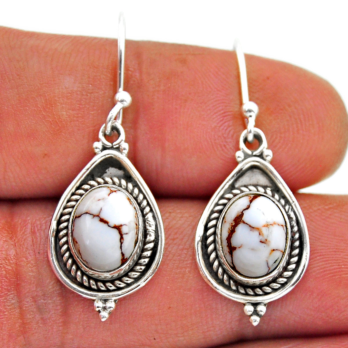 natural white wild horse magnesite 925 silver dangle earrings