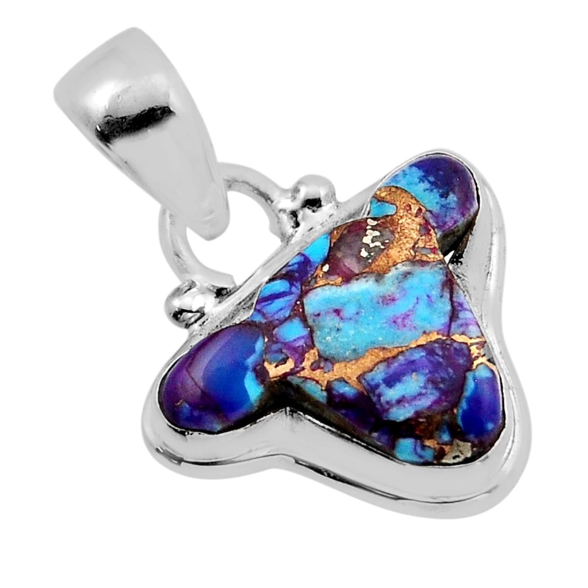purple copper turquoise cow 925 sterling silver pendant