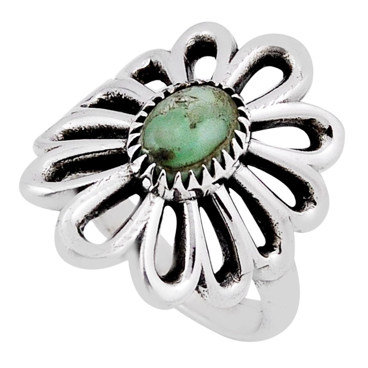 solitaire arizona mohave turquoise 925 silver flower ring size 7