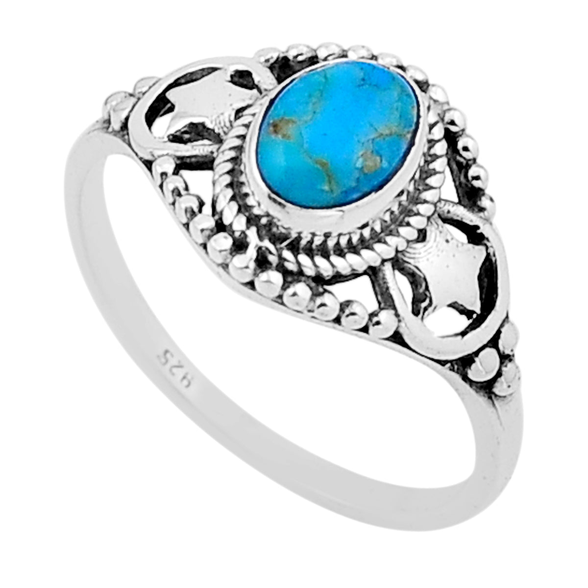 solitaire blue Arizona turquoise oval silver ring size 8