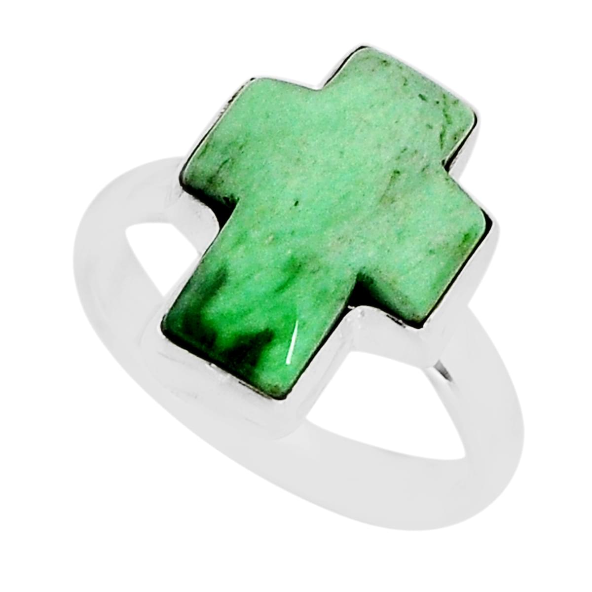 solitaire green turquoise 925 silver cross ring size 8.5