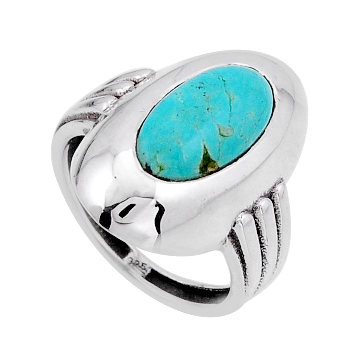 solitaire green Arizona Mojave turquoise oval silver ring size 6